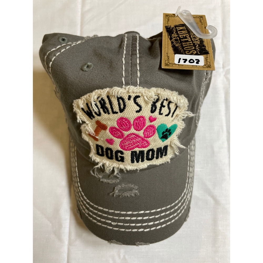 KBETHOS Baseball Cap Women OS Gray NEW Worlds Best Dog Mom Distressed Hat